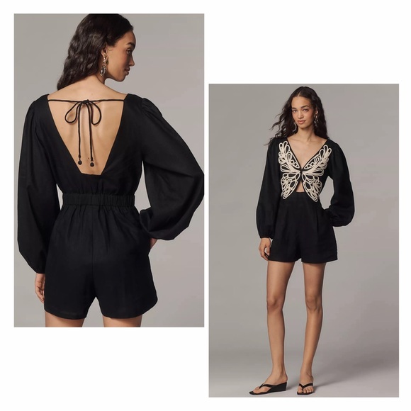 Farm Rio x Anthropologie Embroidered Long-Sleeve Romper